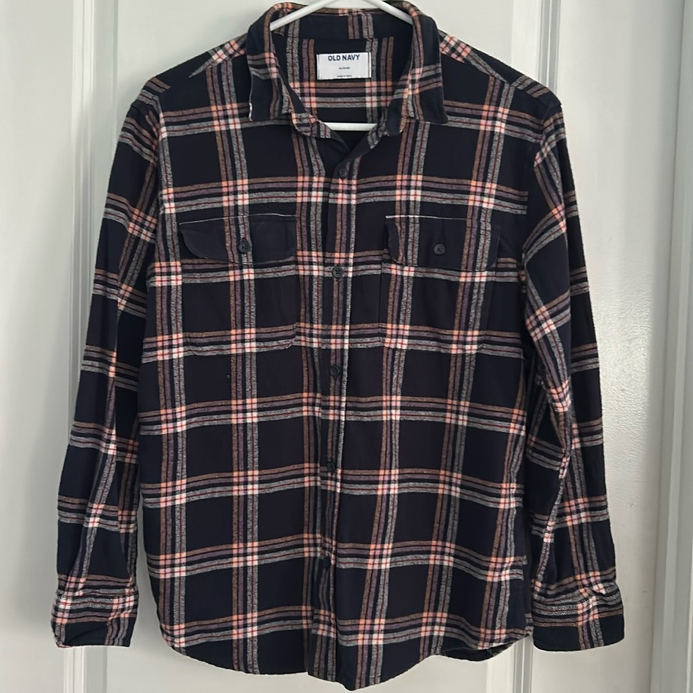 Boys Old Navy Flannel XL (14-16) navy plaid Never worn